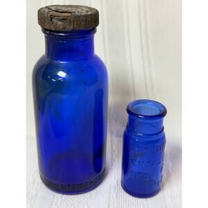 Lot of 2 Vintage BROMO-SELTZER Emerson Drug Co Deep Cobalt Blue Bottles